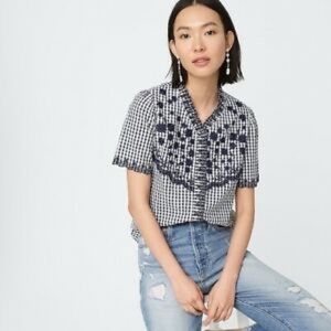 J. Crew Embroidered Gingham Shirt